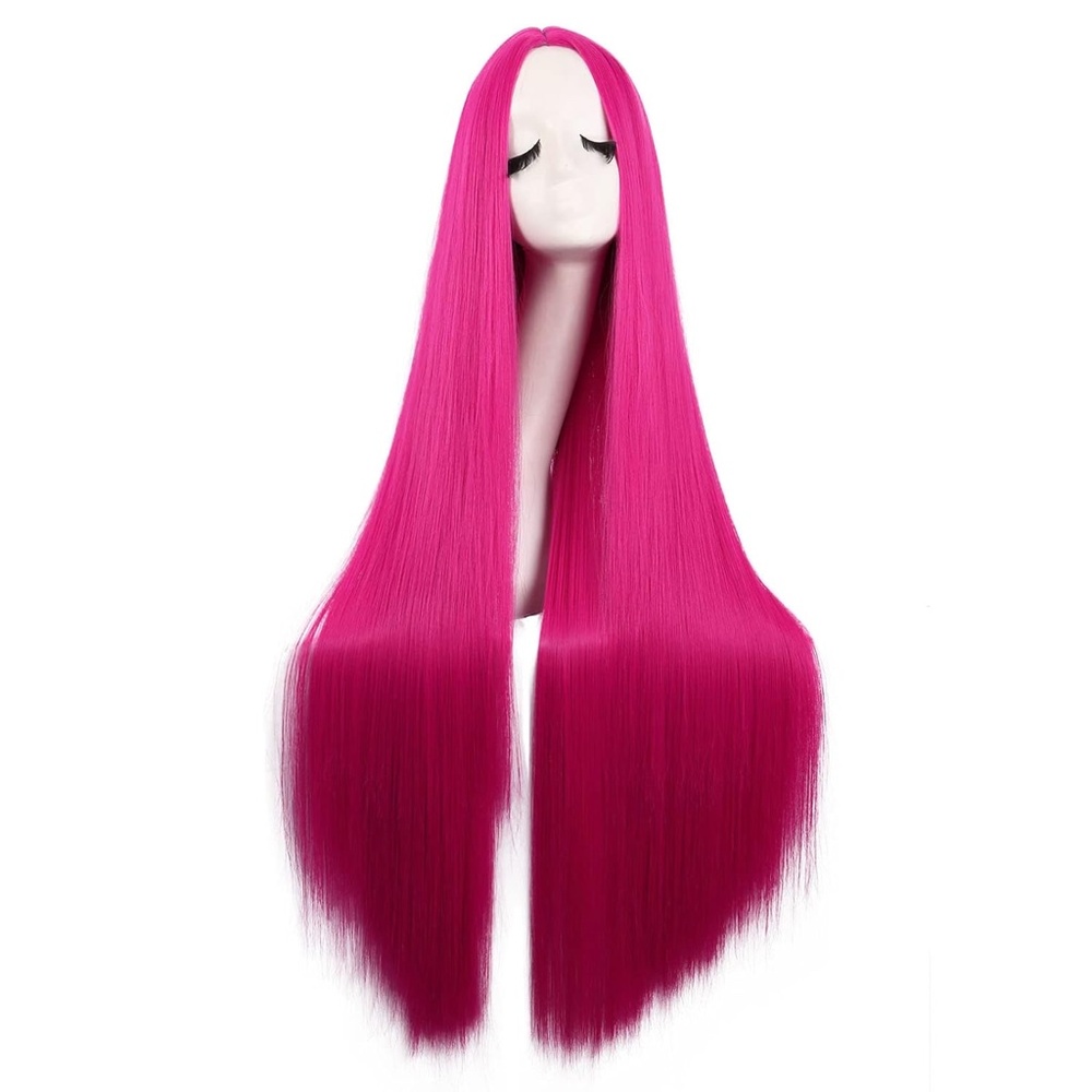 40" Long Hot Pink Straight Cosplay Wig, Anime Costume Party Hair for Women - Picture 2 of 5